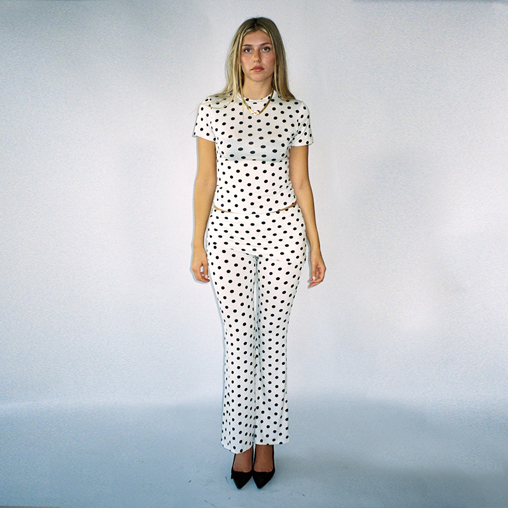 Women's Dot Sexy Round Neck Short Sleeve Bootcut Pants Casual Suit