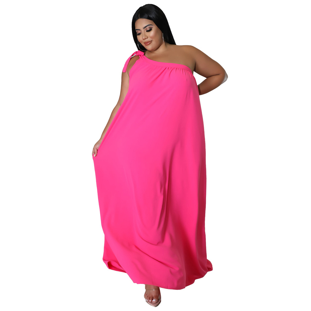 Sleeveless One shoulder Halter Solid color Dress Maxi Dress Rose - Shop at LoveMi