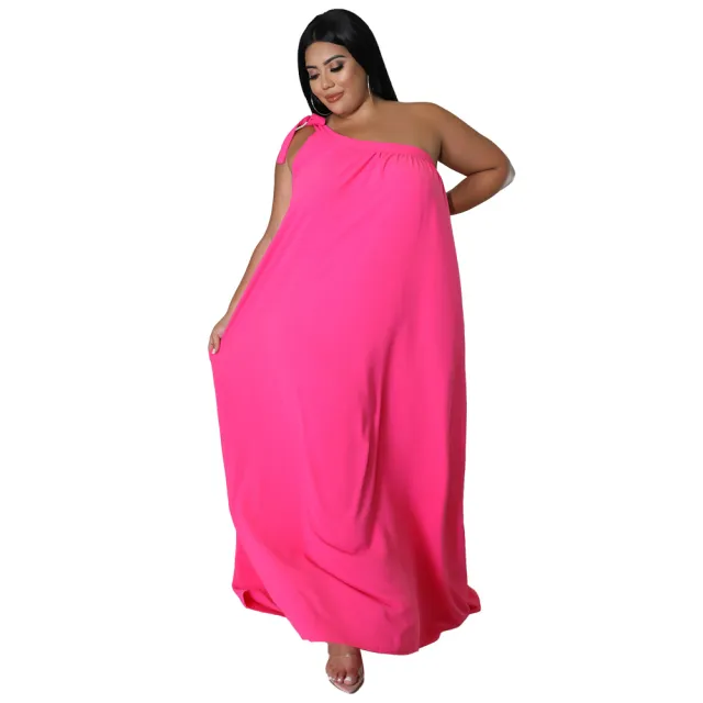 Sleeveless One shoulder Halter Solid color Dress Maxi Dress Red - Shop at LoveMi