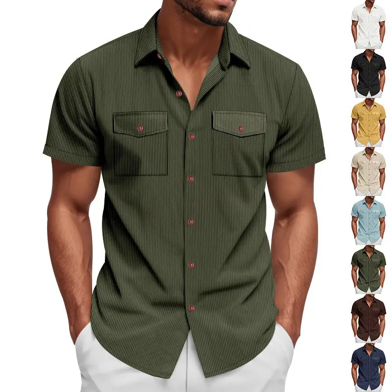 Corduroy Casual Loose-fit Short-sleeve Lapel Shirt