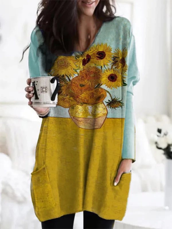 Huangshi Printed Long Sleeve Color Matching Casual Pocket T shirt Fl22091Me - Shop at LoveMi