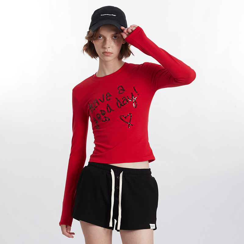 European And American Love Letter Sequin Embroidery Long Sleeve