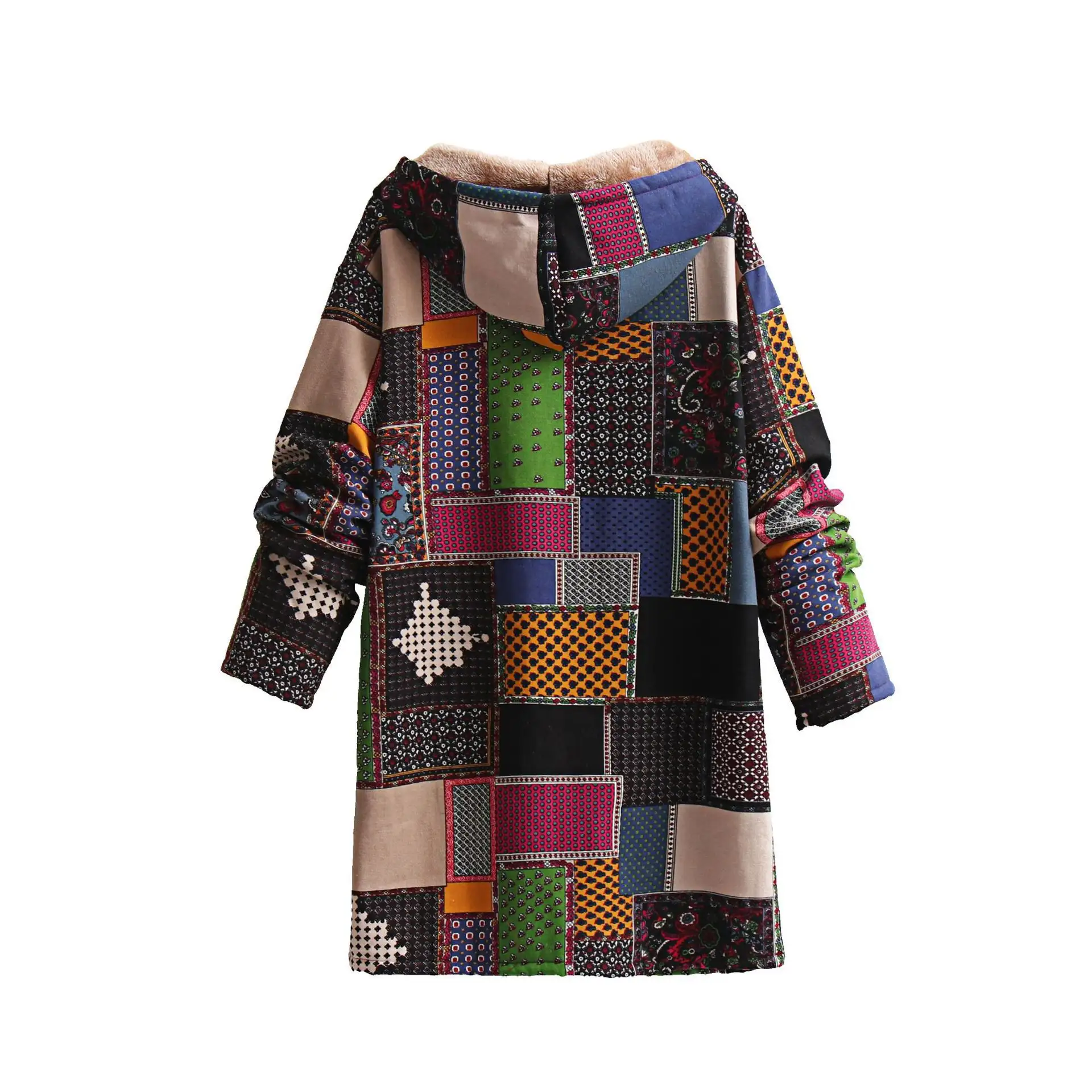Ethnic Style European And American Fashion Cotton And Linen Hooded Cotton-padded Jacket