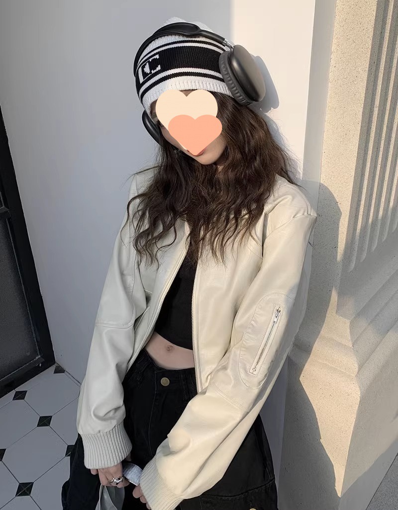 American Retro Short Leather Jacket Women