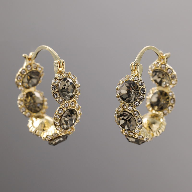 High-grade Gray Diamond Ring Ear Clip Earrings For Women