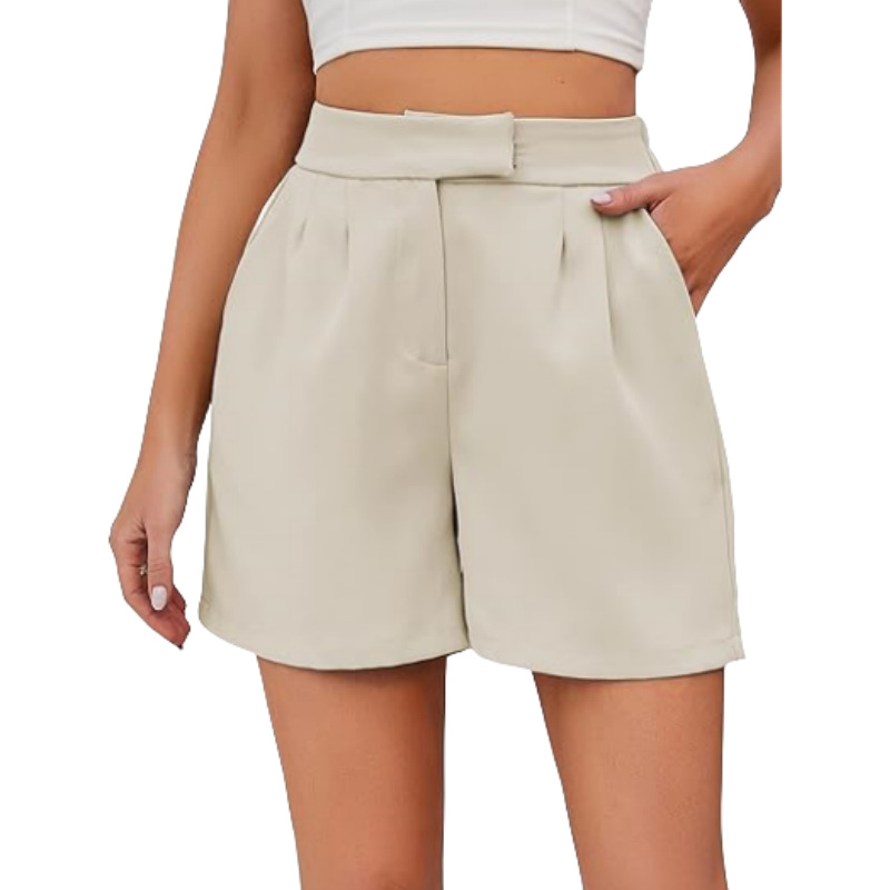 Womens Casual High-Waisted Suit Shorts With Side Pockets