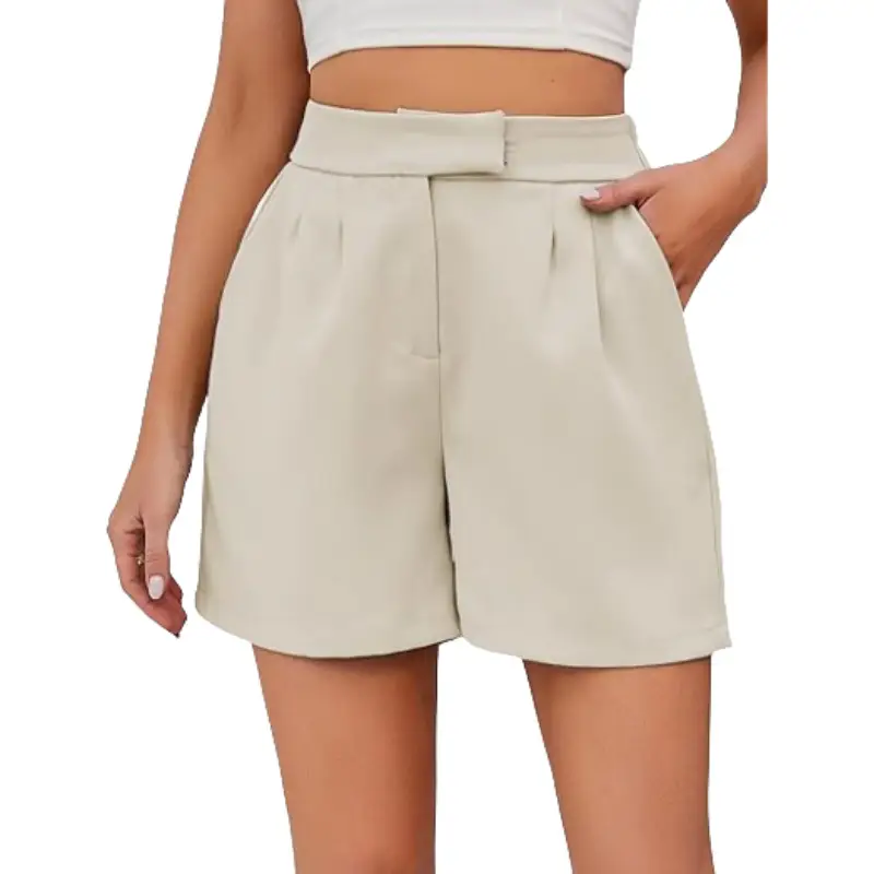 Womens Casual High-Waisted Suit Shorts With Side Pockets