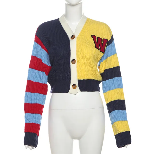Women's Fashion Color Alphabet Knitting Button Coat Color - Shop at LoveMi