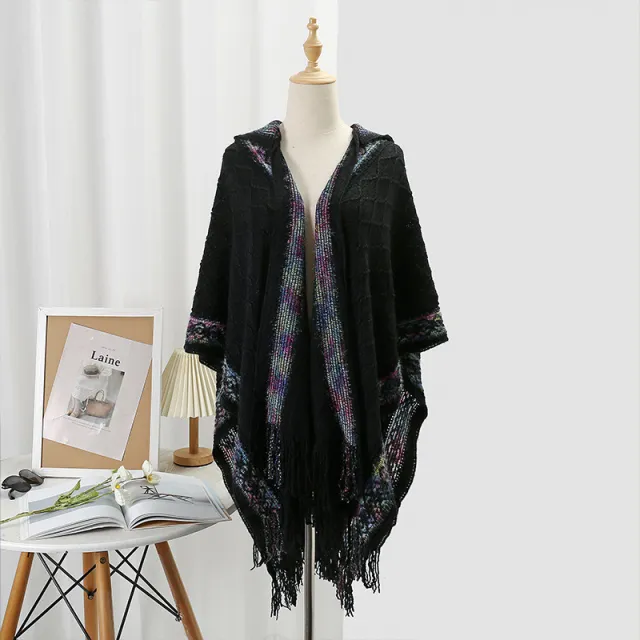 Casual Versatile Personality Border Dark Pattern Shawl Scarf Color Hem Black - Shop at LoveMi