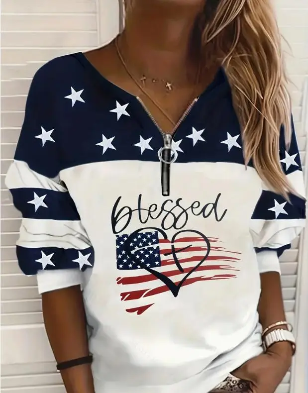 Trendy Casual Flag Sweatshirt Half Zipper Sweater 3Style 2Xl - Shop at LoveMi