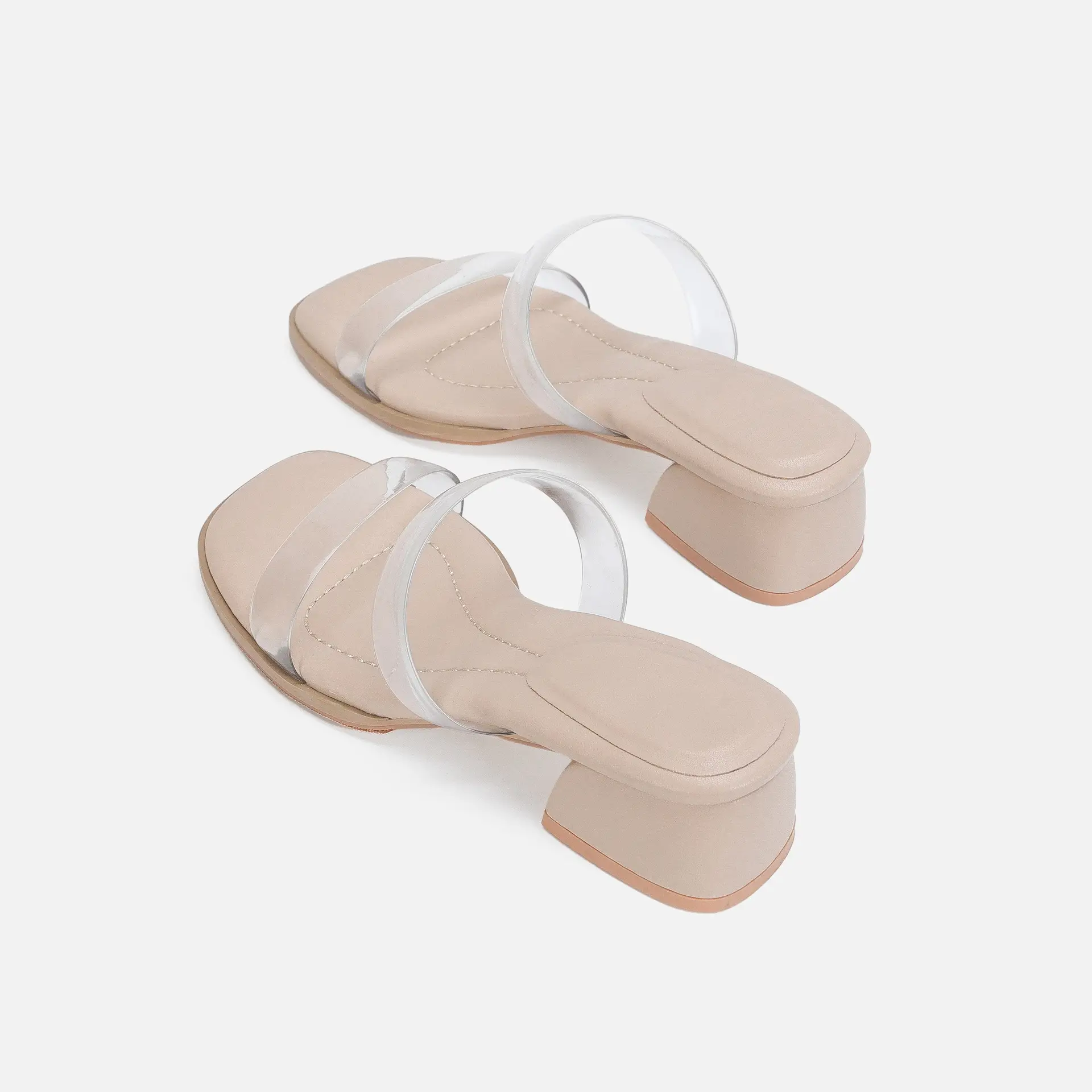 Women's White Mid-heel Sandals With Transparent Slippers Outer Wear