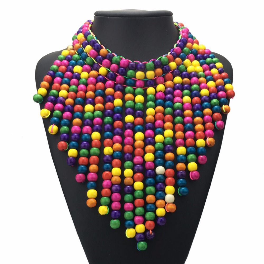 Bohemian Multi-layer Color Wooden Bead Necklace
