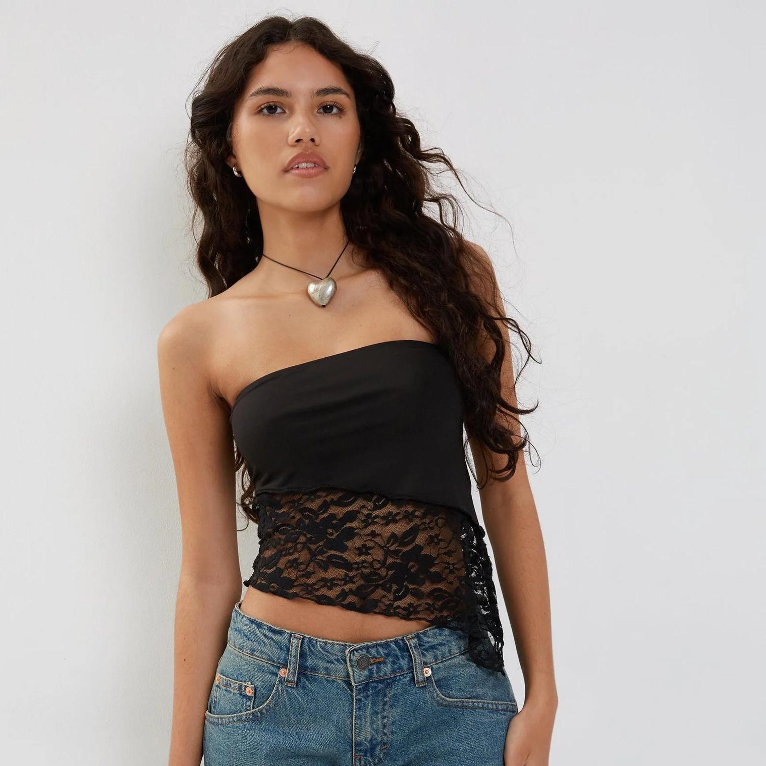 Women's Mesh Lace Top Spring Sexy Black Knitted Top - Image 12