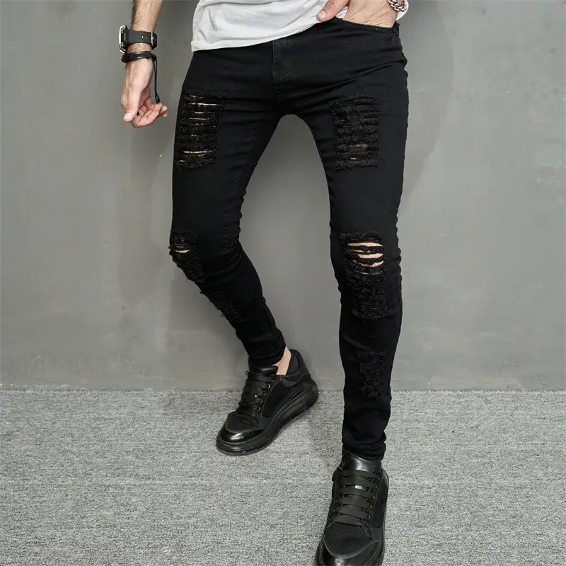 Men's Leisure Ripped Denim Feet Personality Trendy Jeans