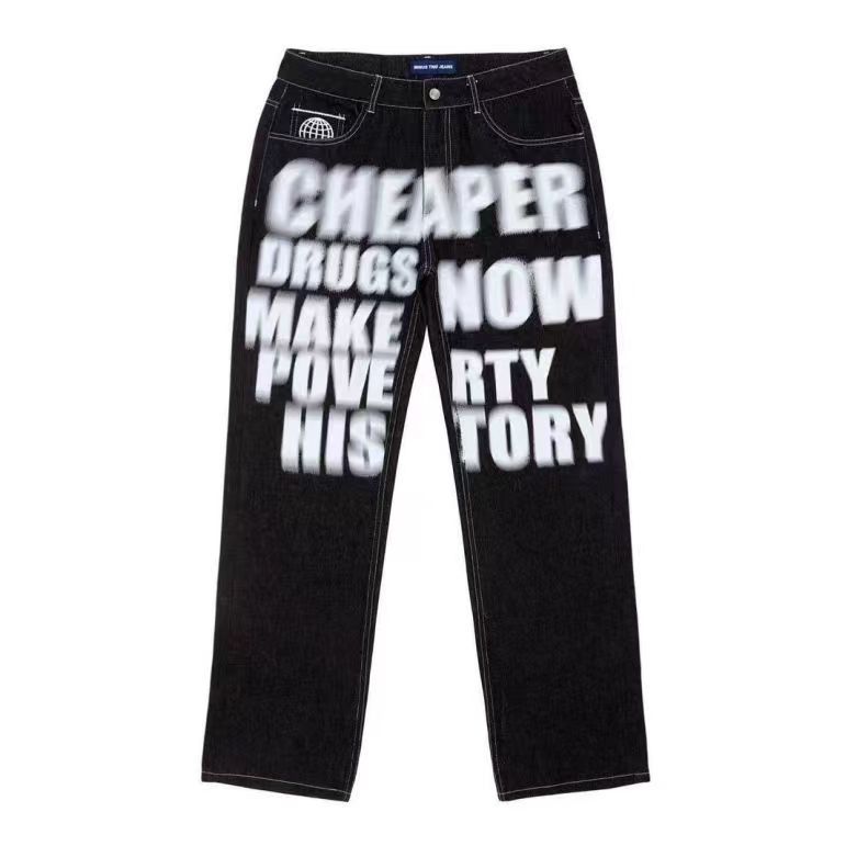 New Men's Letter Printed Retro Casual Loose Straight Leg Pants