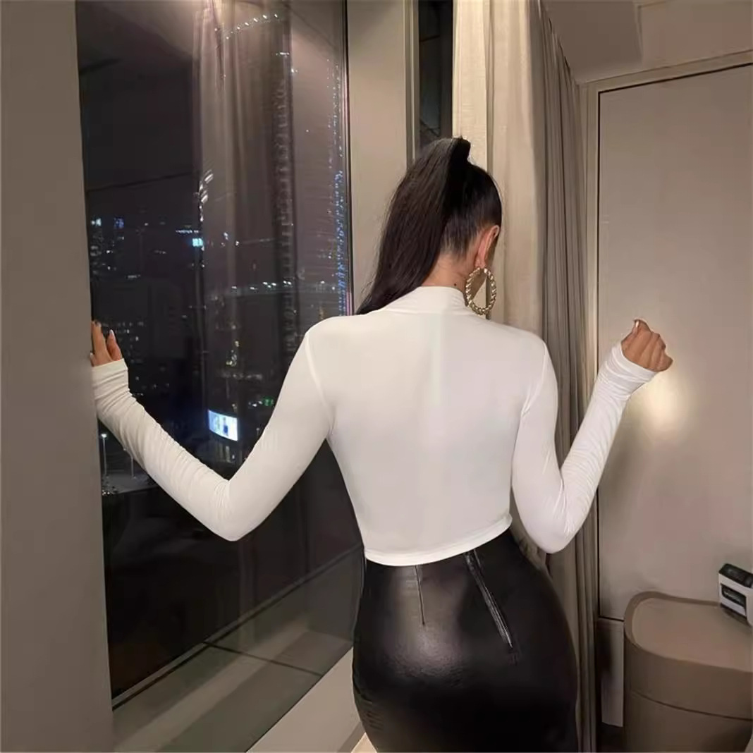 Slim Fit All-match Pleated Small Turtleneck T-shirt