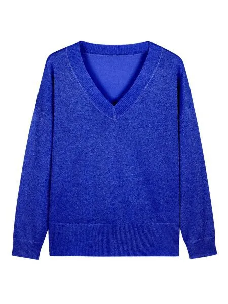 Casual Minimalist, Loose fitting V neck Knit Top For Women Blue - Shop at LoveMi