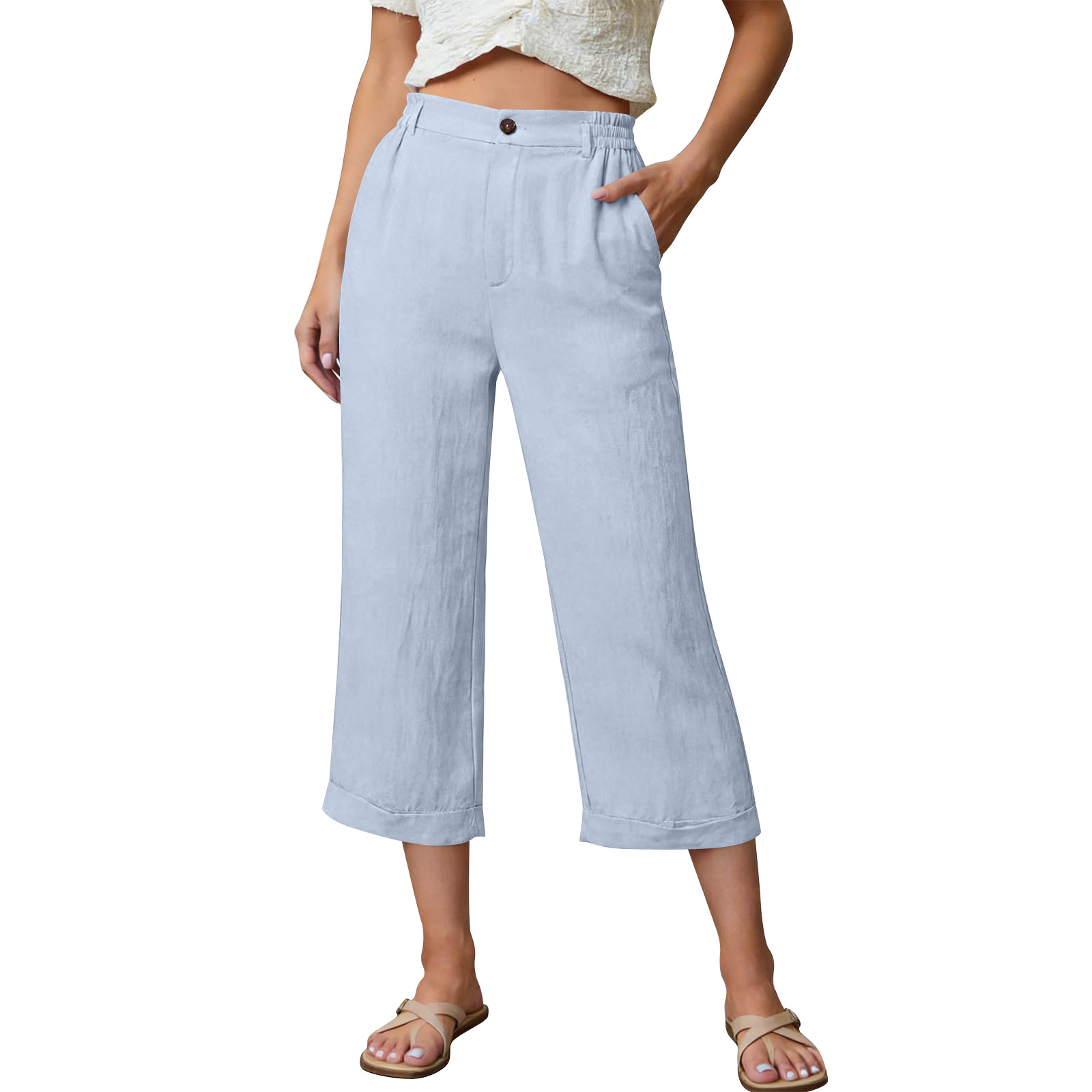 Pocketed Loose-fitting Breathable Summer Capri Pants For Home Wea - photo 5