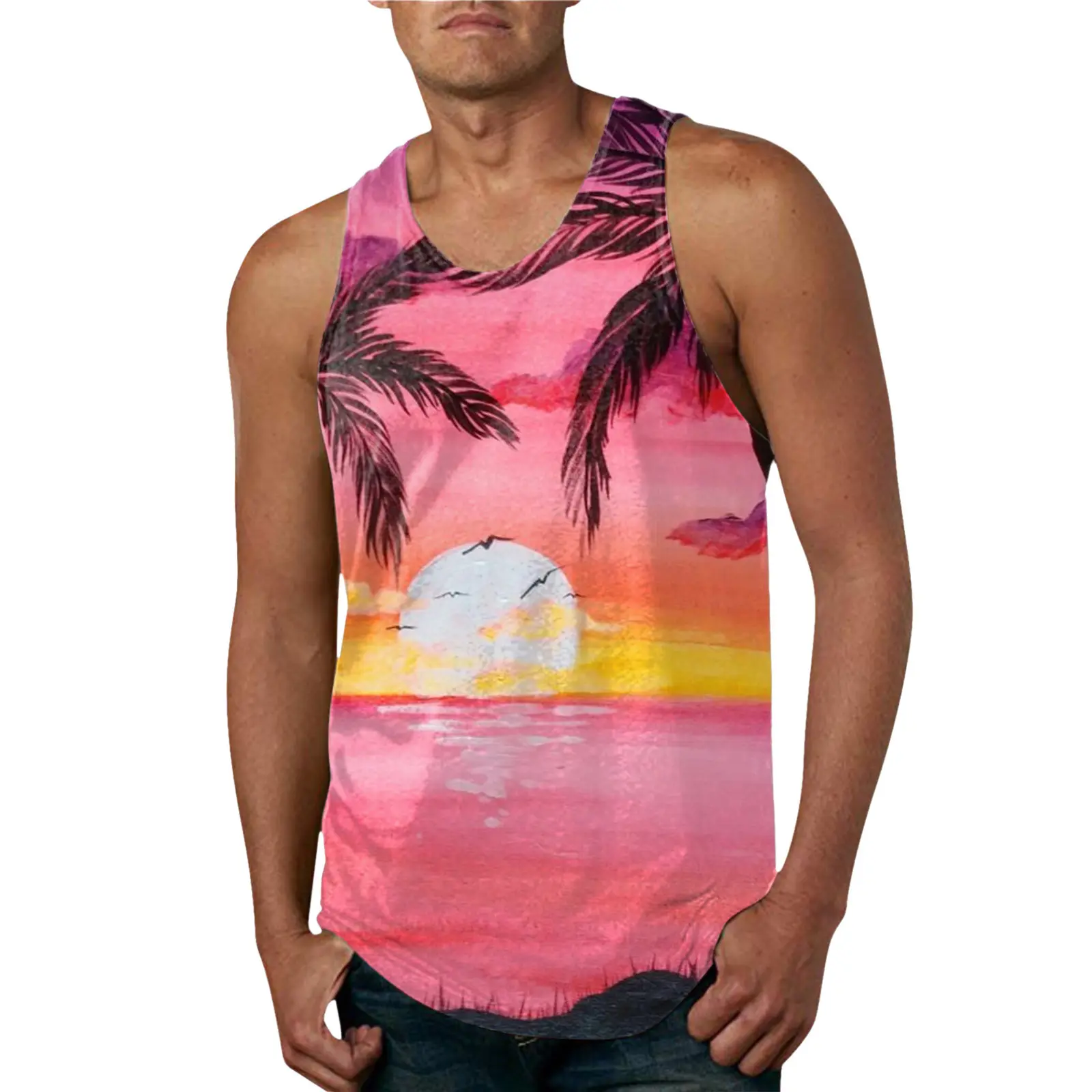 Mens Summer Hawaiian-Print Casual Vest