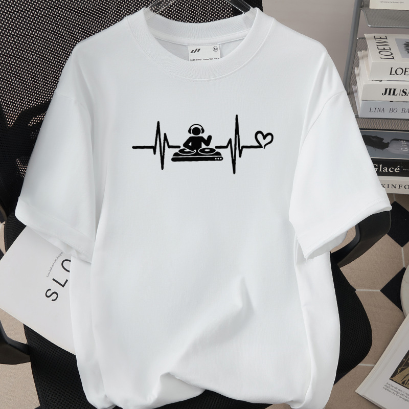 Music And Headphones Creative Print T-Shirt Loose Fit