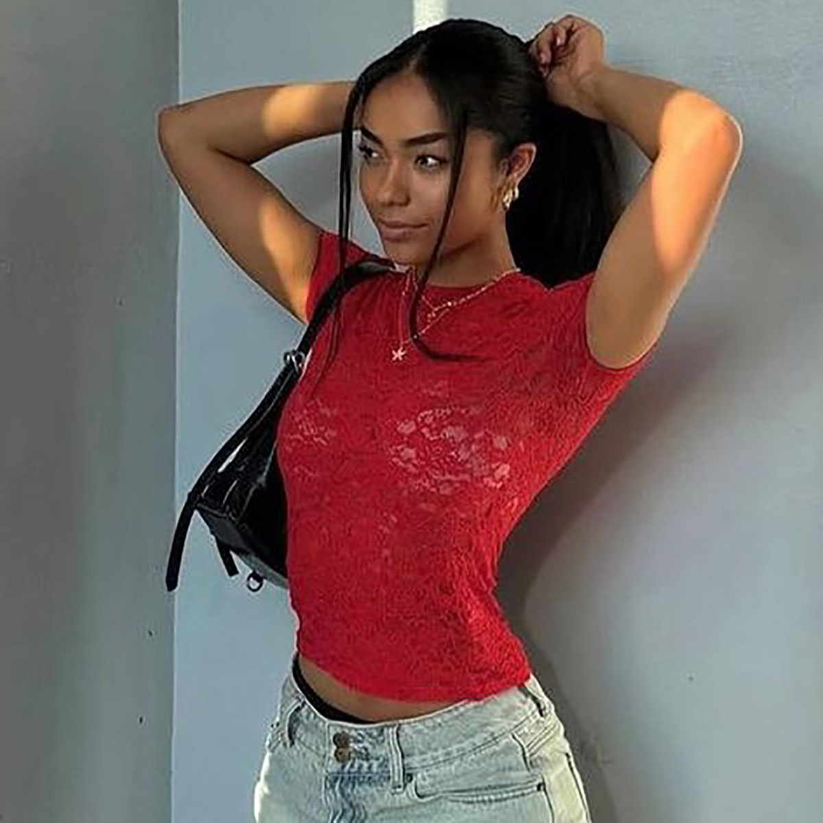 Women's Fashion Lace See-through Slim Top