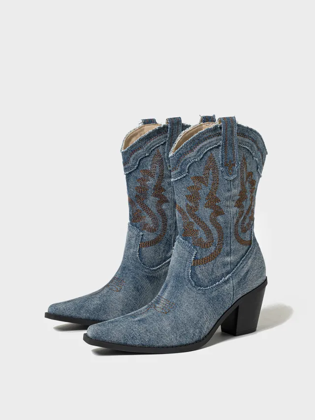 Fashionable Chunky Heel Women's Boots Blue - Shop at LoveMi