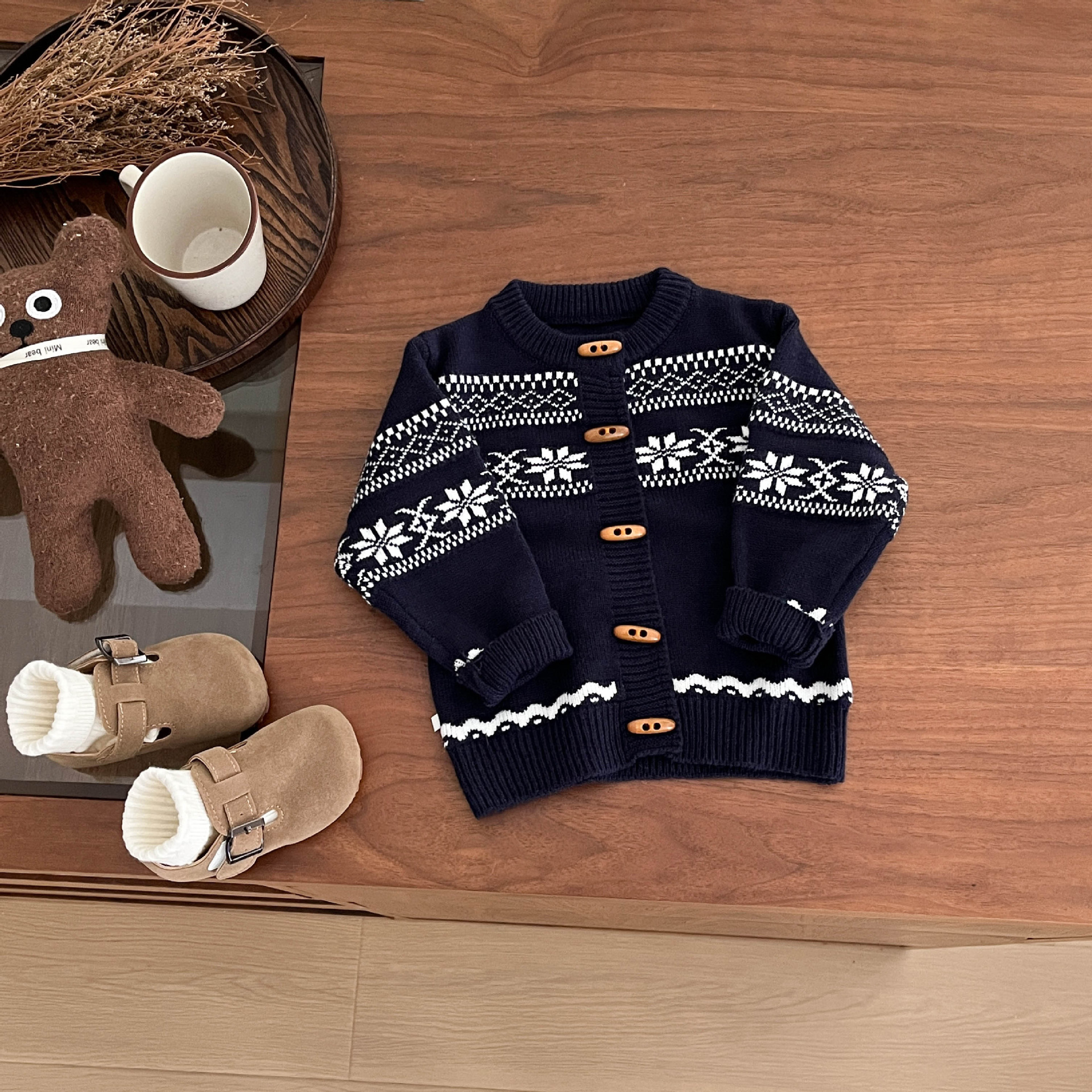 Retro Jacquard Knitted Cardigan For Baby Boys