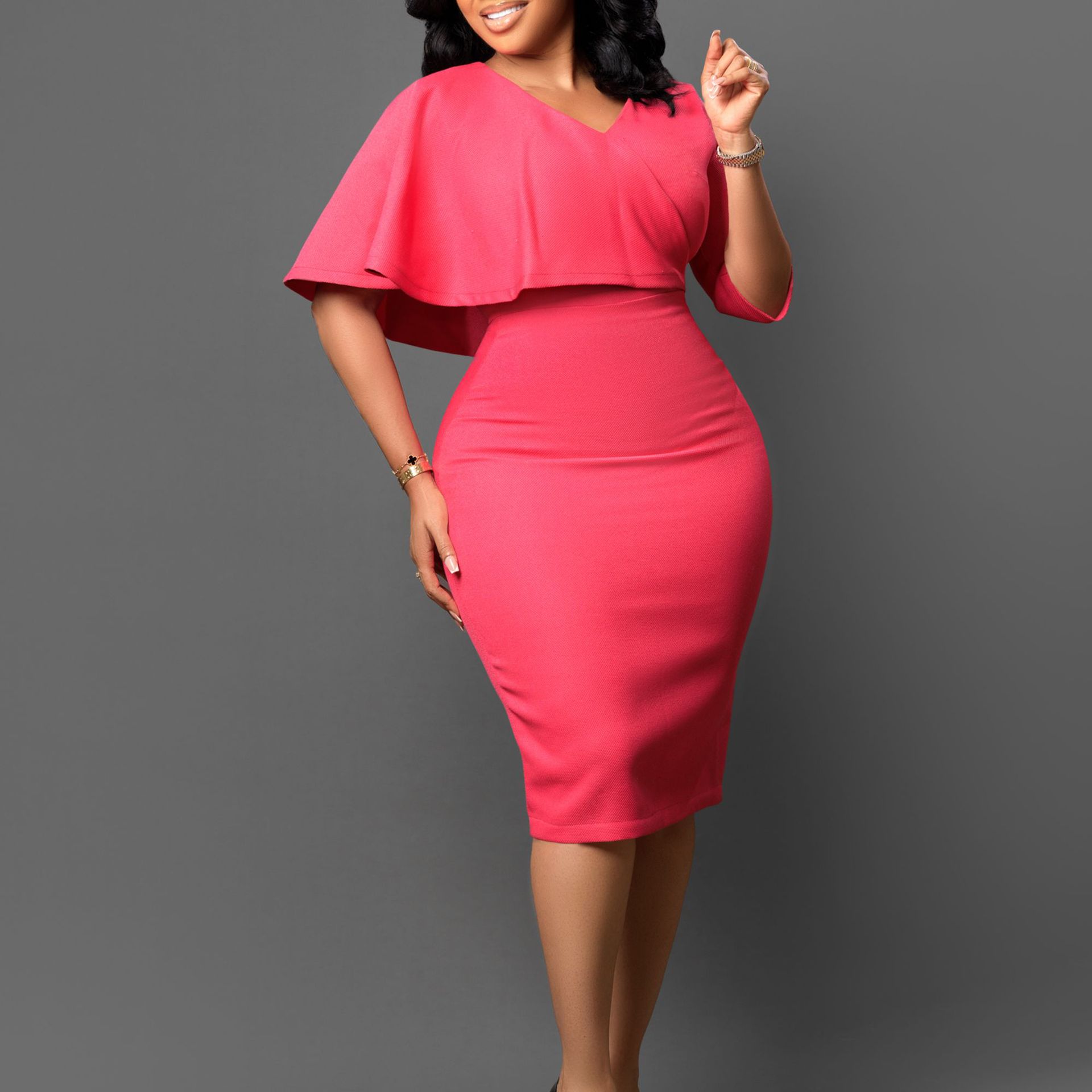 Solid Color Sheath Career Pencil Skirt Africa Dress - Image 3