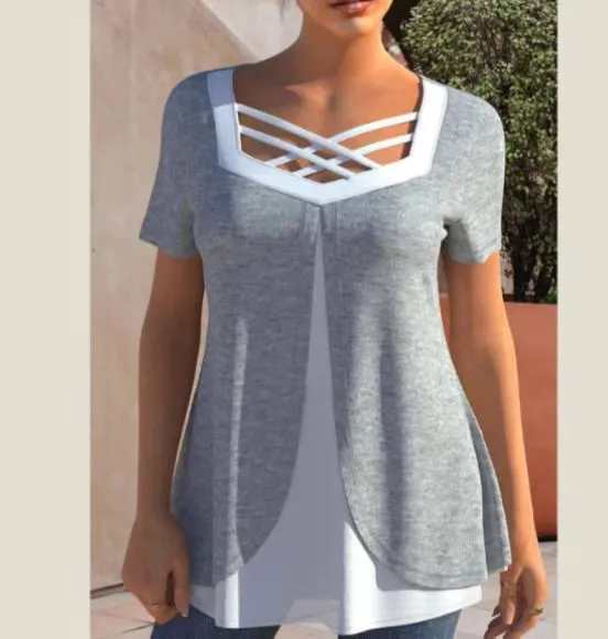 Women's Casual Print And Color shifting Plus Size Short Sleeve Gray - Shop at LoveMi