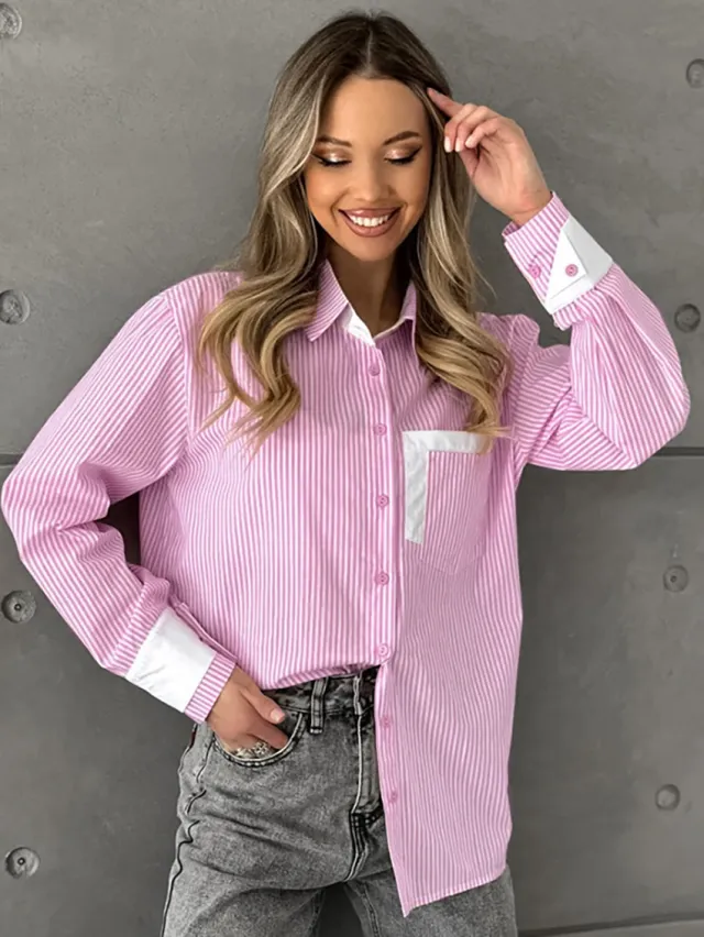Oversize Loose Striped Blouse For Women Pink - Shop at LoveMi
