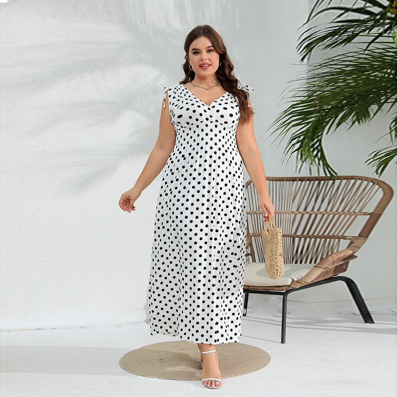 Black And White Plaid V-neck Slimming Women's Wear Elegant Dress - Dot White