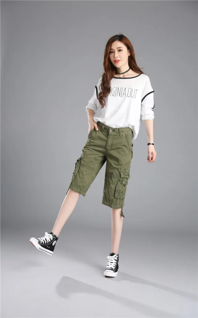Casual Pants Loose Overknee Cropped Pants Multicolor Plus Size Army Green - Shop at LoveMi