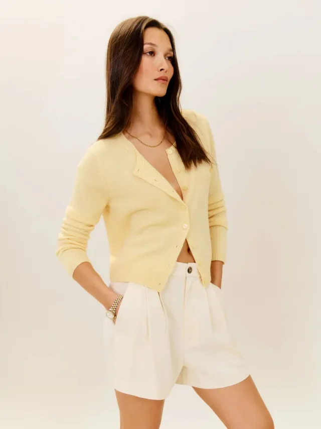 Women's Long sleeved Knitted Cardigan Top Button Yellow - Shop at LoveMi