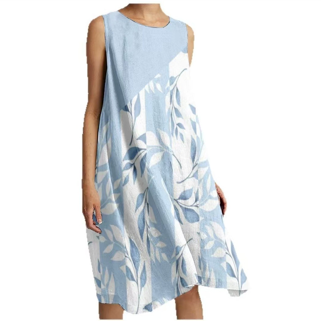 Printed Loose Vacation Casual Sleeveless Vest Skirt Sky Blue - Shop at LoveMi