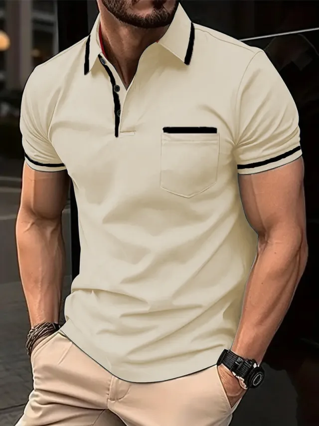 Summer Polo Shirt Button Pocket Men's Sports Polo Shirt Apricot - Shop at LoveMi