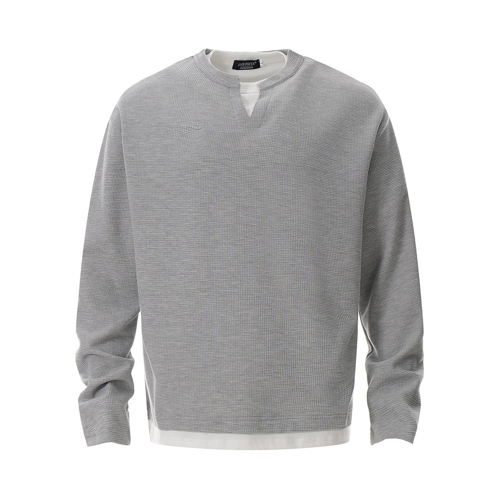 Color Contrast Patchwork Fake Two-piece Long-sleeved T-shirt Top