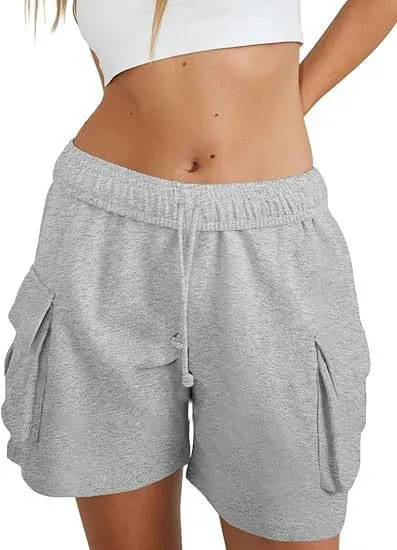 Women's Fashion Loose Casual Drawstring Cargo Shorts - Gray