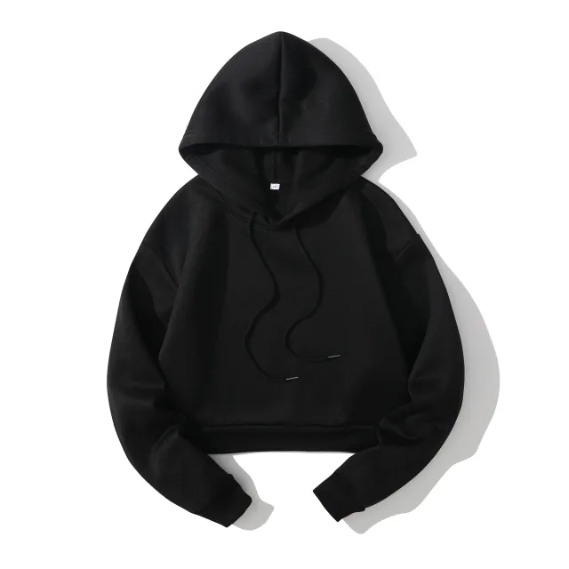 Women's Hooded Cropped High waist Fleece Hoodie Black - Shop at LoveMi