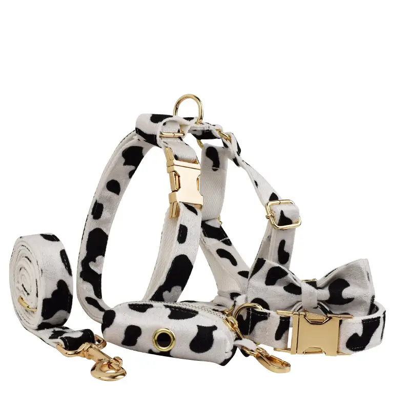 New Cows On White Background Dog Collar Bow Dog Back Suit
