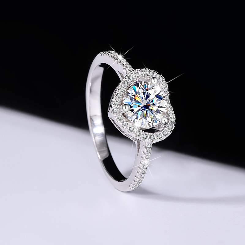 925 Sterling Silver Moissanite Ring Heart-shaped Hollow Couple Couple Rings