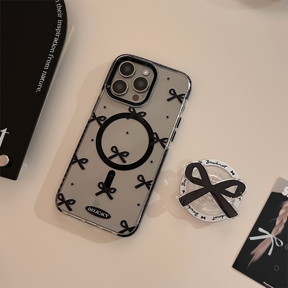 Black Bowknot Magnetic Case Transparent