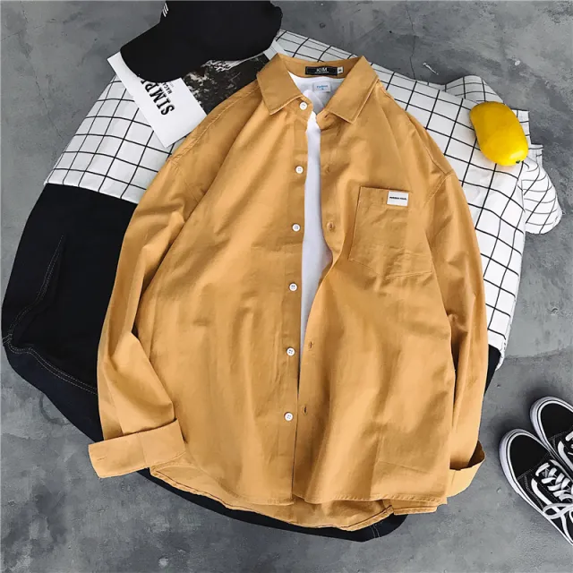 Long Sleeve Shirt Loose Solid Color Shirt Yellow - Shop at LoveMi