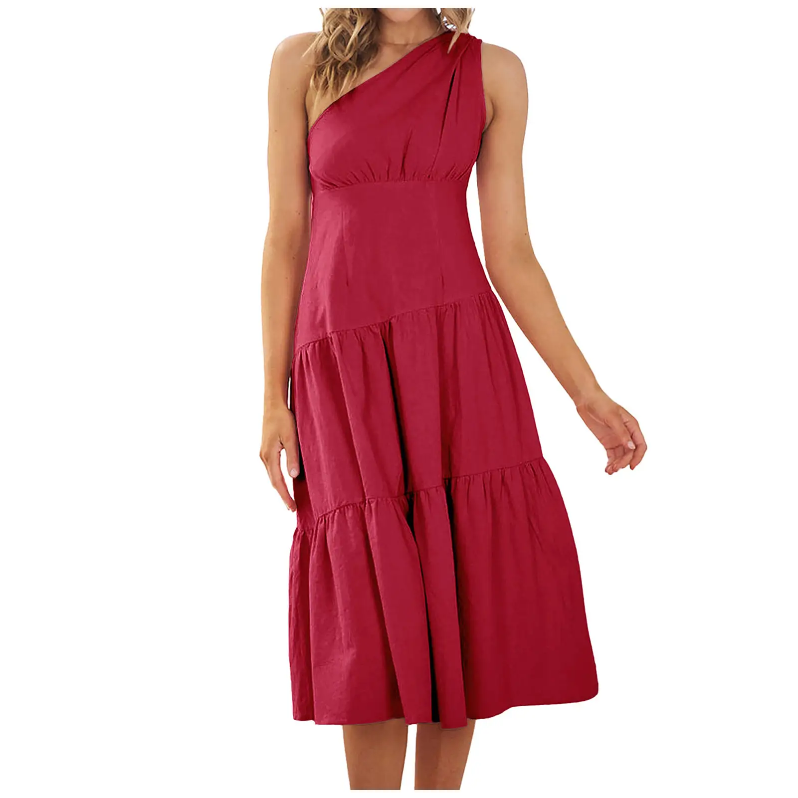 Women's Swing High Waist Pure Color Irregular Dress
