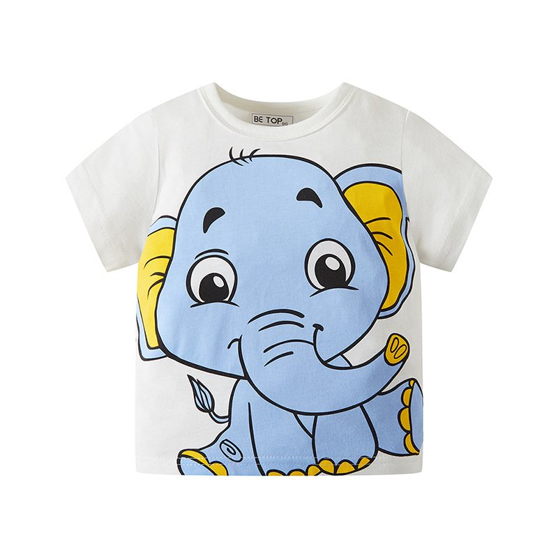 Children's Half Sleeve Cartoon Elephant Pattern Boy Short Sleeve