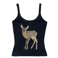 Women's Retro Easy Matching Deer Printed Lace Top Shorts - Black - View 1