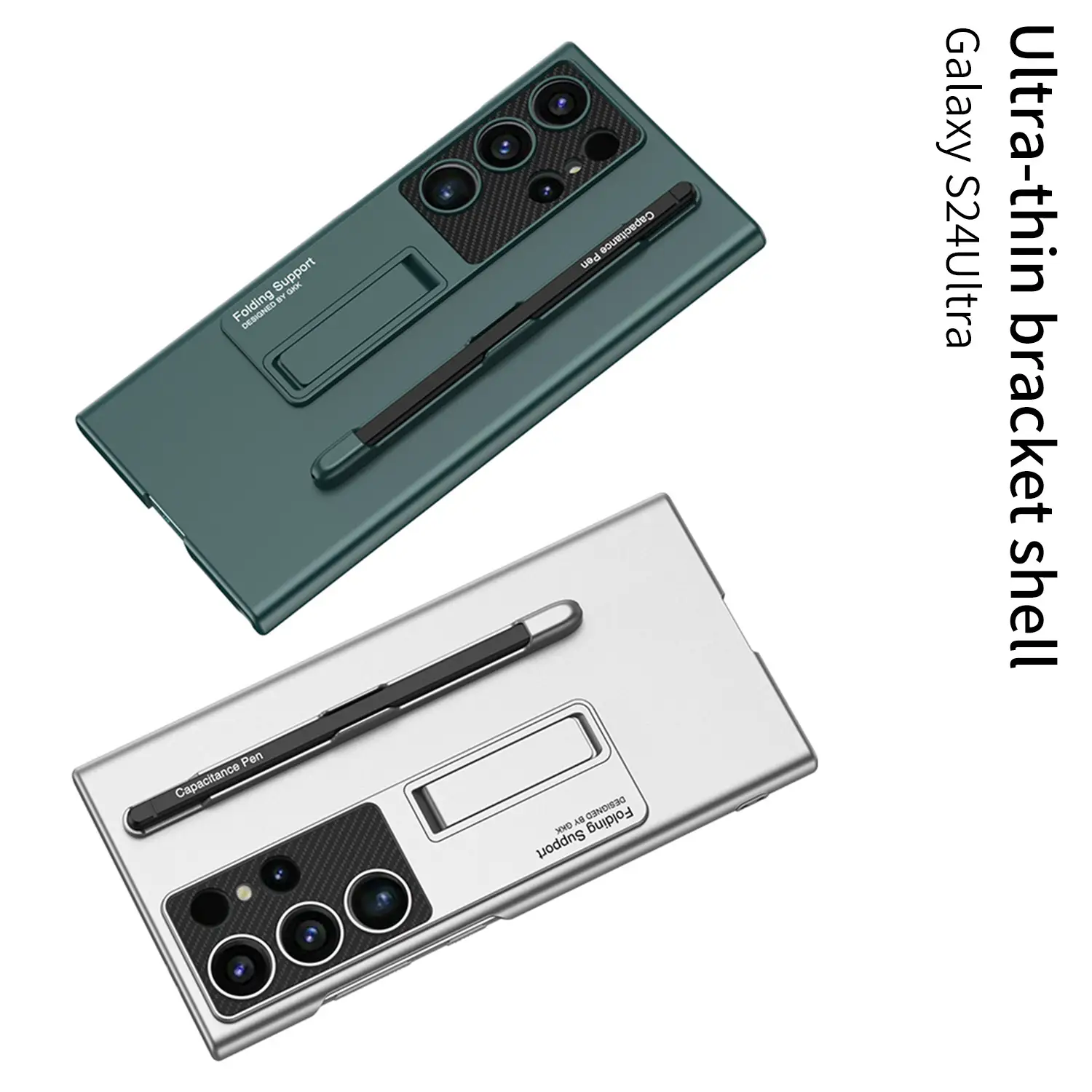 Pen Slot Phone Case Matte Solid Color Protective Hard Shell