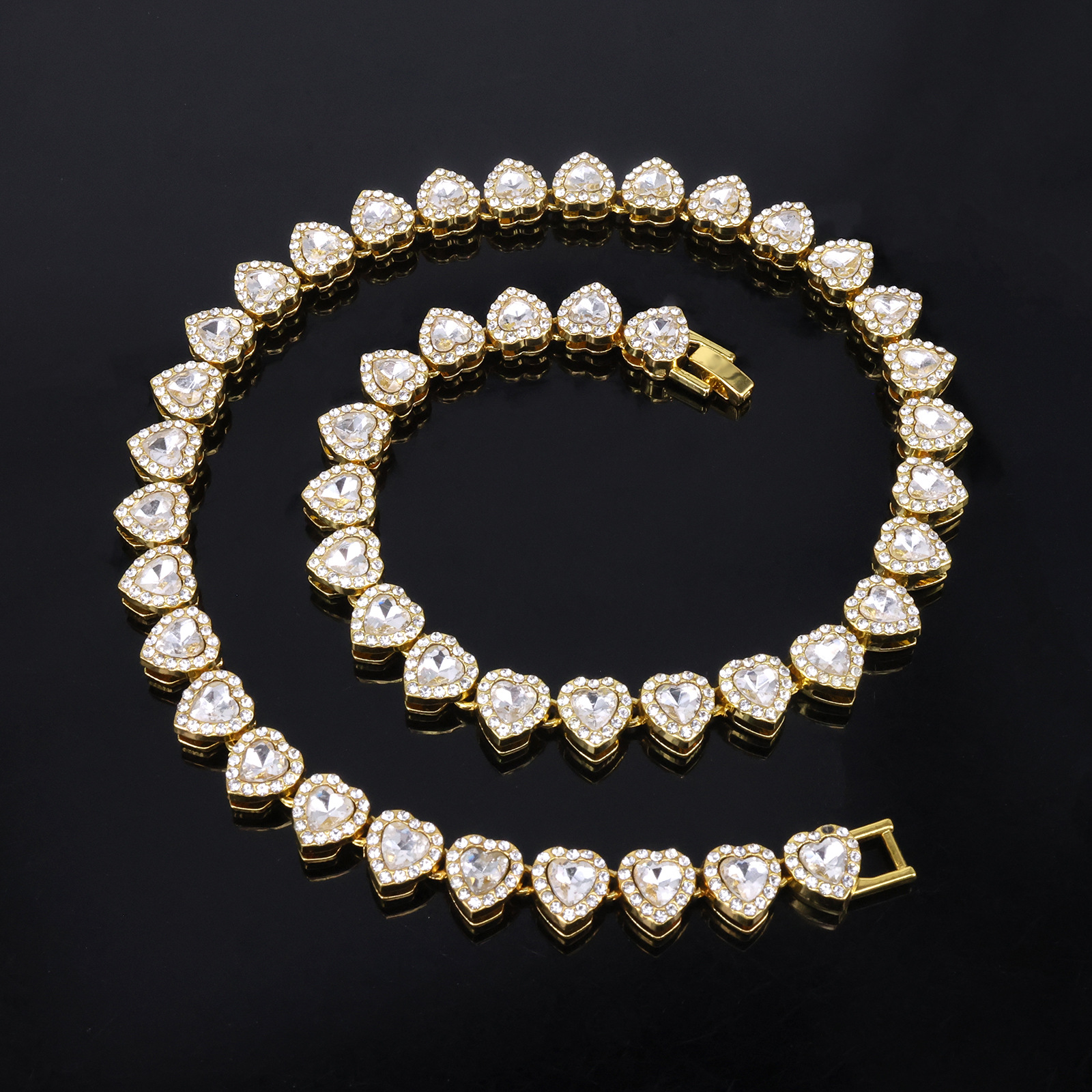 11mm Heart-shaped Glass Rhinestone Cuban Chain Necklace
