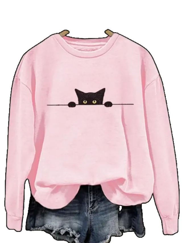 Womens Loose fitting Long sleeve Crew neck Top With A Printed Design Jlnwy12 2118 M - Shop at LoveMi