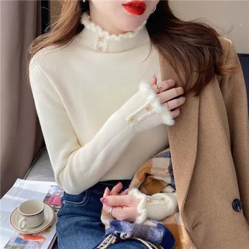Fashionable Design Single-layer Fleece-lined Thermal Bottoming Shirt Inner Wear Autumn And Winter Half-high Collar Top