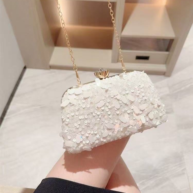 New Sequin Shell Evening Chain Crossbody Small Square Bag